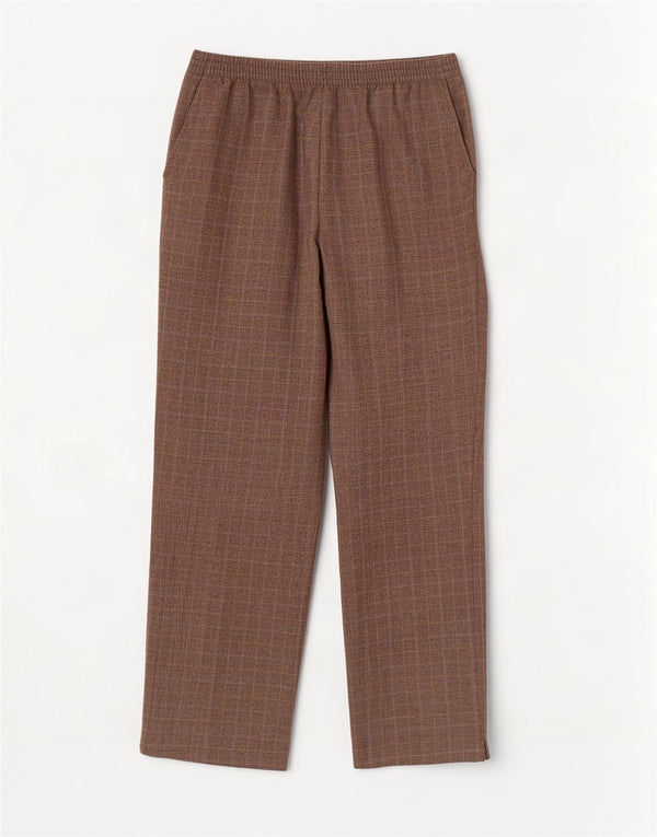 Calça casual feminina Marks & Spencer Reino Unido 14 grande W34 L27 xadrez marrom