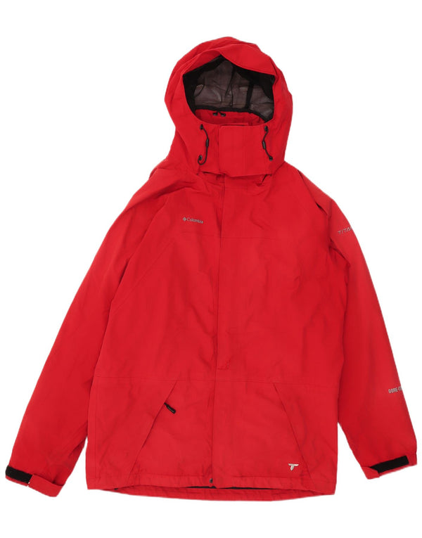 Jaqueta de chuva Columbia masculina Titanium com capuz Reino Unido 38 poliéster vermelho médio