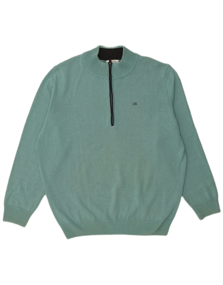 Suéter masculino Calvin Klein com zíper e gola 2XL algodão azul