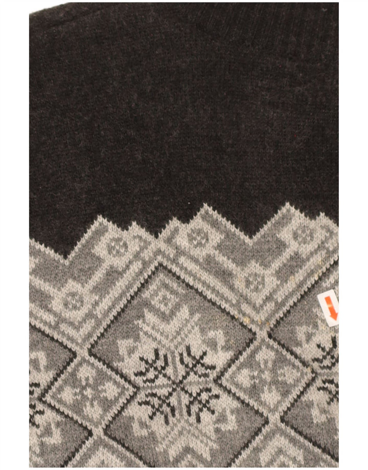 Suéter feminino VINTAGE com zíper e gola IT 48 XL cinza Fair Isle