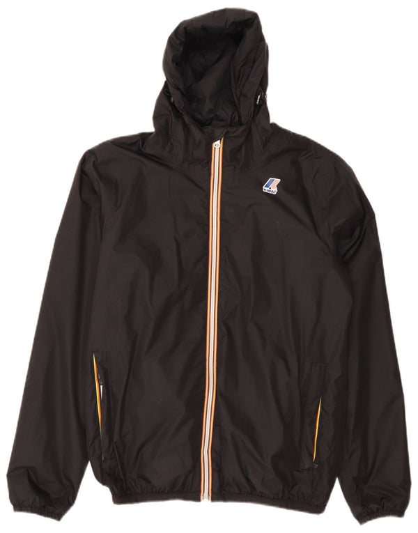 Jaqueta de chuva feminina com capuz grande K-Way UK 10 pequena poliamida preta