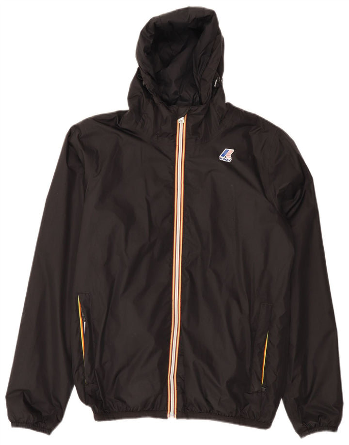 Jaqueta de chuva feminina com capuz grande K-Way UK 10 pequena poliamida preta