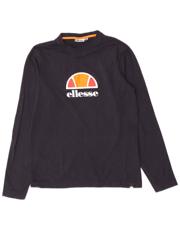 Ellesse Top gráfico masculino manga comprida pequeno algodão azul marinho