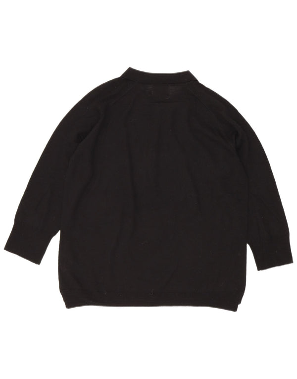 Suéter feminino Zara com manga 3/4 e gola polo Reino Unido 14 lã preta média