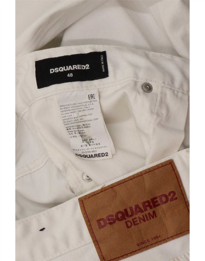 Calça jeans slim masculina Dsquared2 desgastada W36 L28 algodão branco
