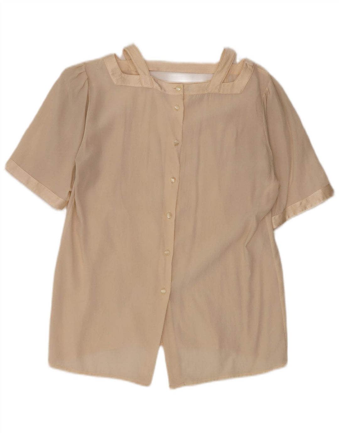 Blusa feminina vintage de manga curta UK 12 bege médio