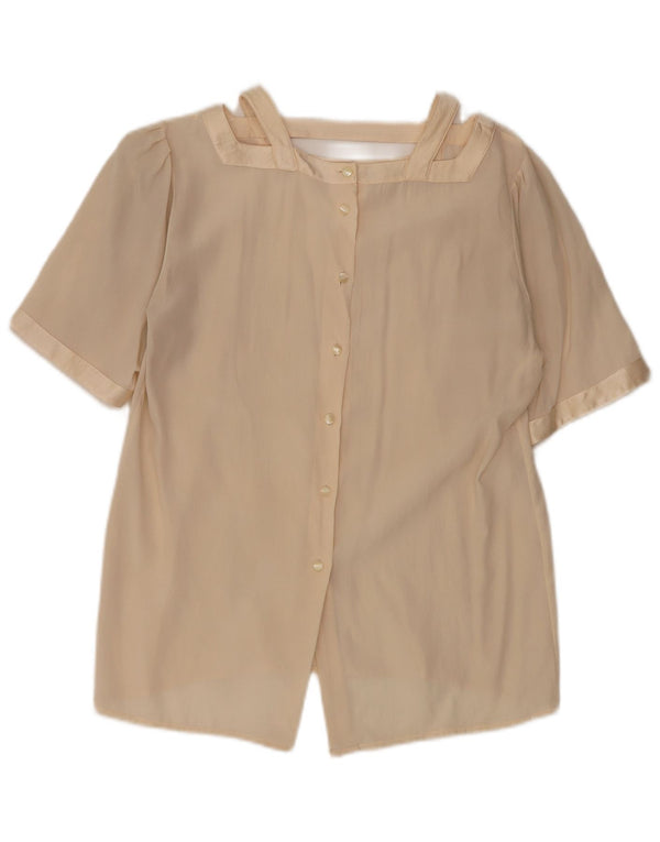 Blusa feminina vintage de manga curta UK 12 bege médio