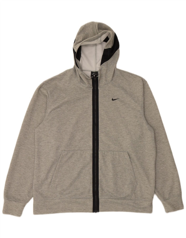 Suéter Nike masculino Dri Fit Zip com capuz grande poliéster manchado cinza