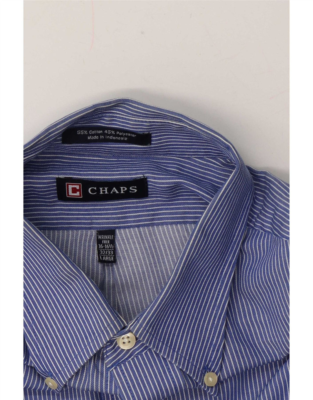 Camisa masculina Chaps tamanho 16 1/2 grande algodão listrado azul