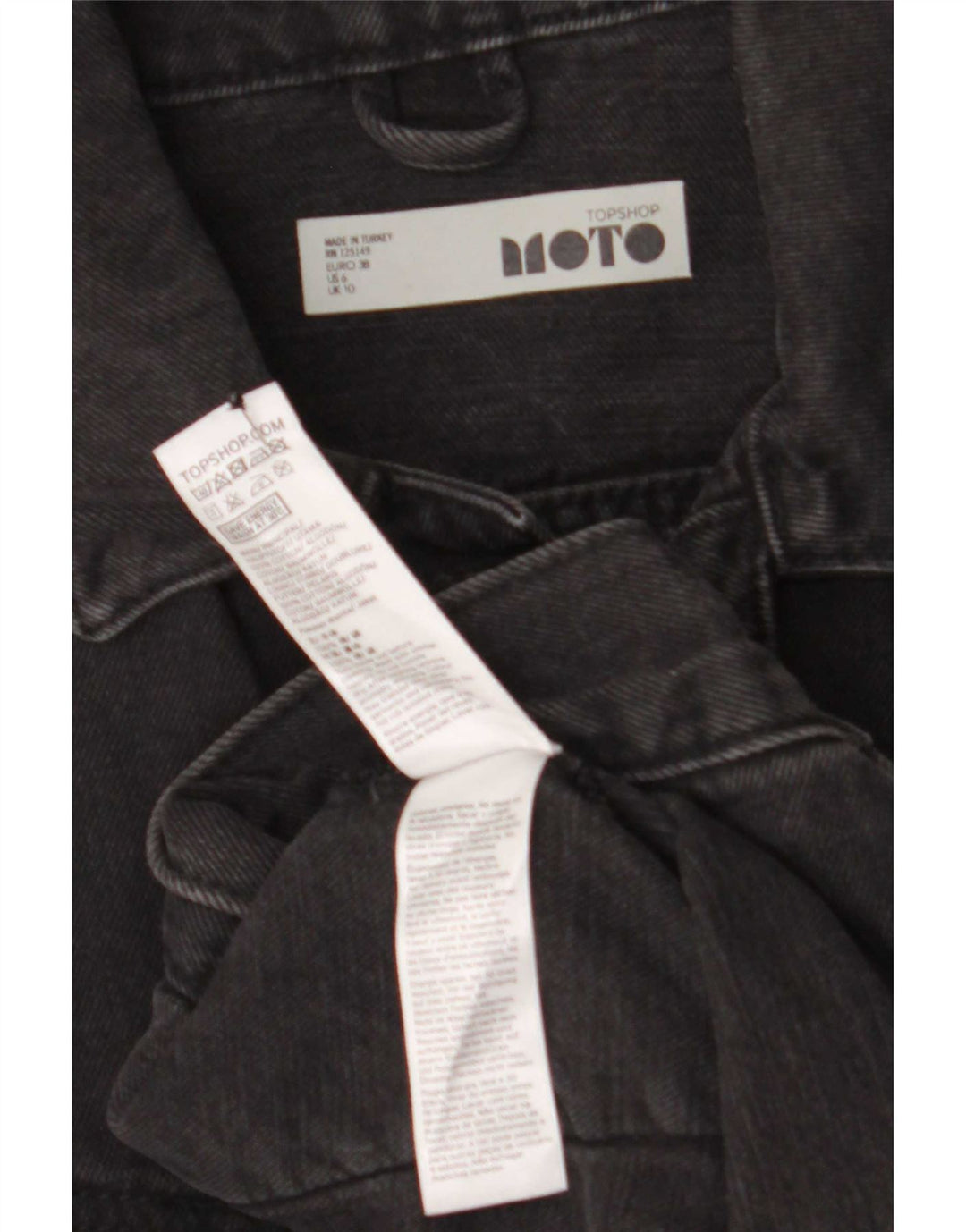 Topshop Jaqueta jeans feminina oversized Reino Unido 10 pequeno algodão preto
