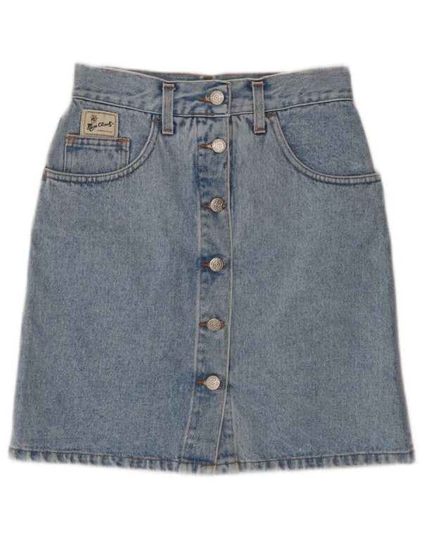 Saia jeans feminina vintage IT 40 pequena W25 algodão azul