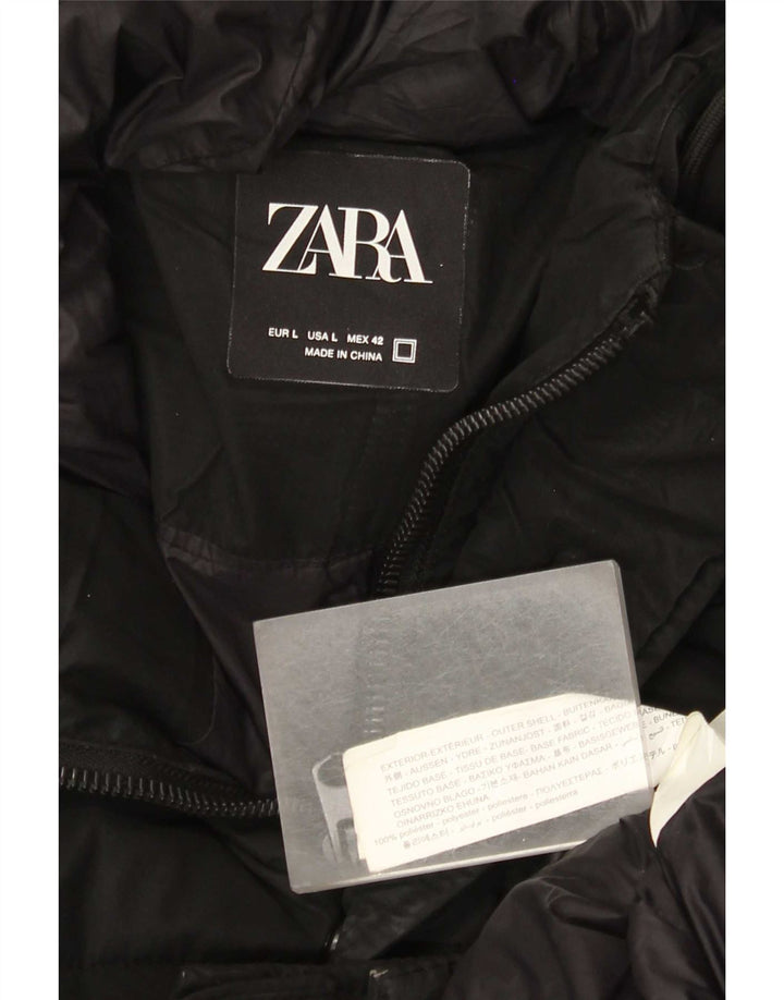 Casaco acolchoado com capuz masculino Zara UK 40 grande poliéster preto