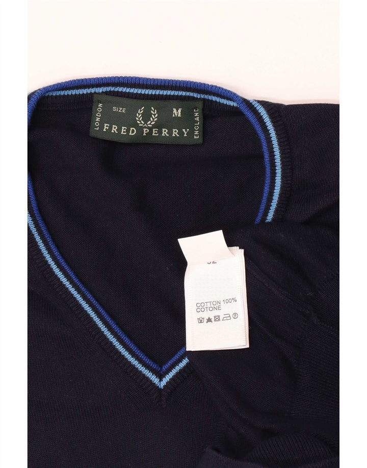 Suéter masculino Fred Perry com gola V e algodão azul marinho médio
