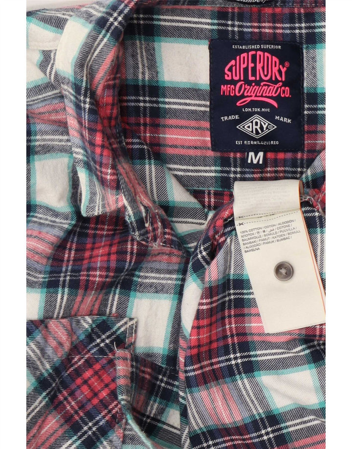 Camisa de flanela feminina Superdry UK 14 algodão xadrez vermelho médio