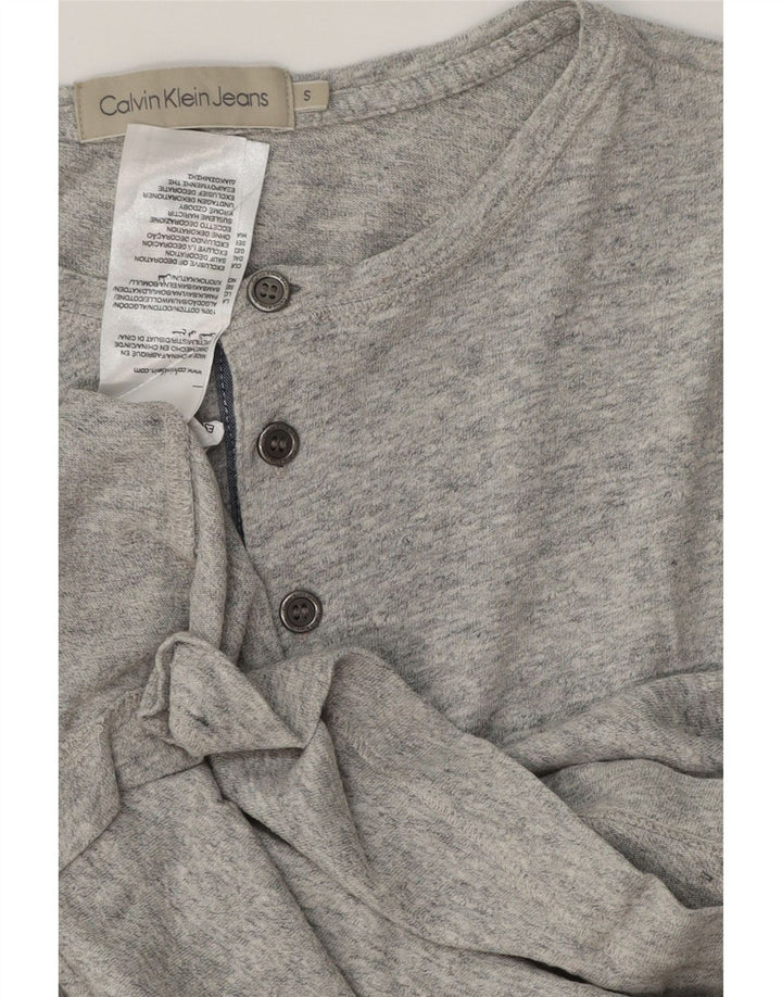 Calvin Klein Jeans masculino top manga comprida pequeno algodão manchado cinza