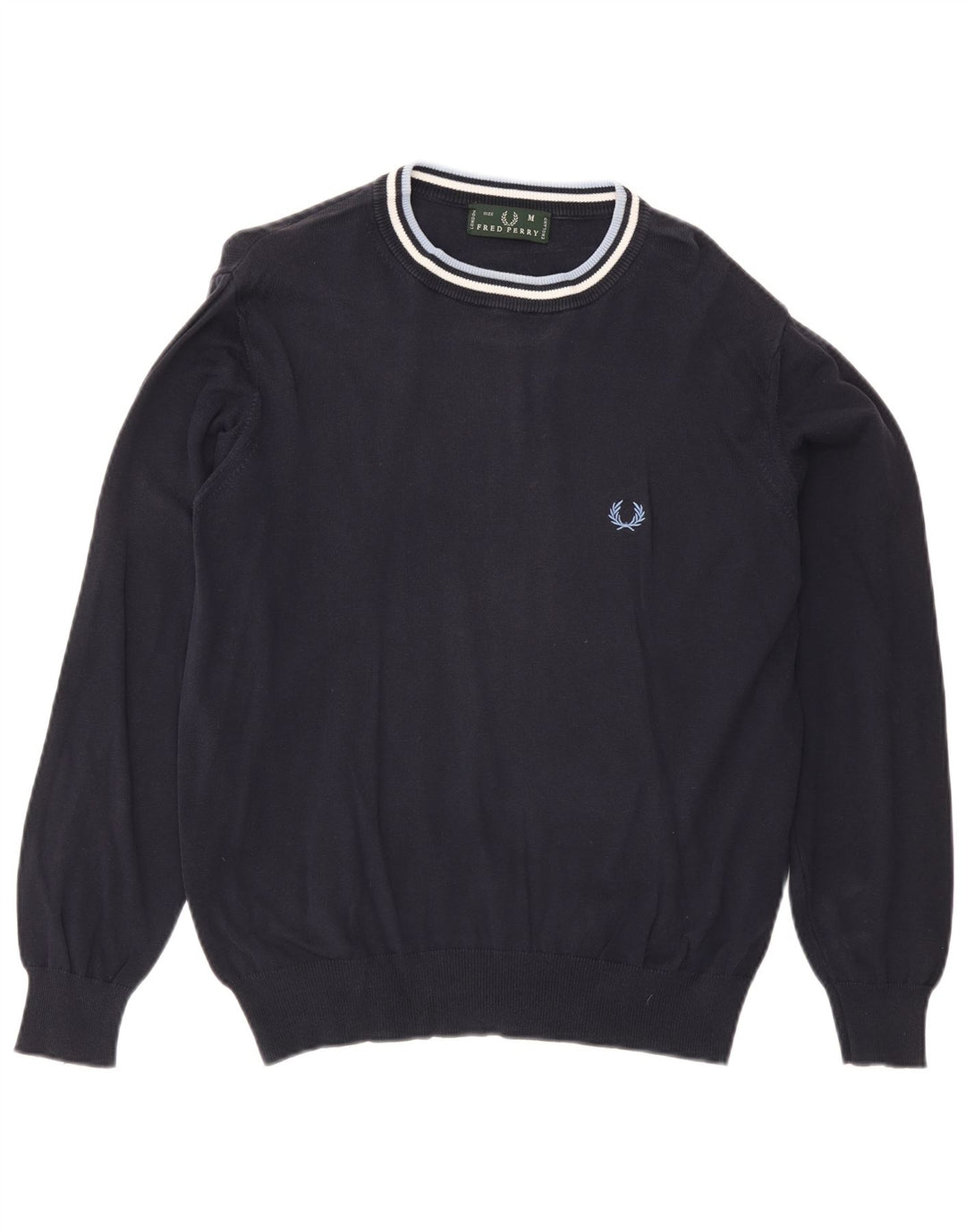 Suéter masculino Fred Perry com gola redonda, algodão listrado azul marinho médio