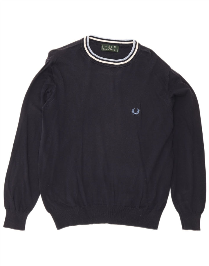 Suéter masculino Fred Perry com gola redonda, algodão listrado azul marinho médio