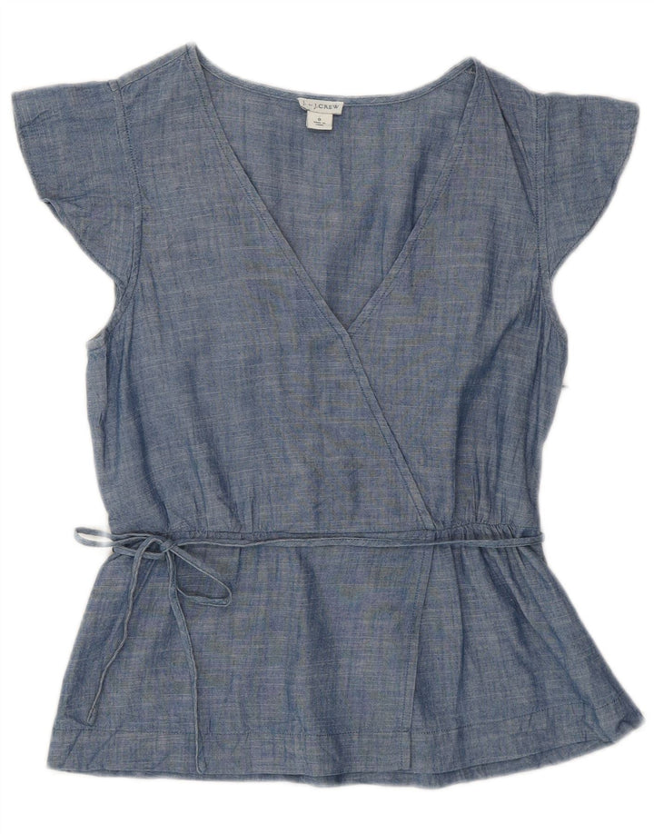 J. CREW Blusa feminina Top US 0 XS Azul Algodão