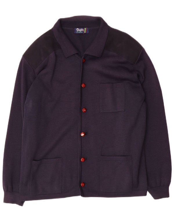 Suéter cardigã masculino vintage grande azul marinho