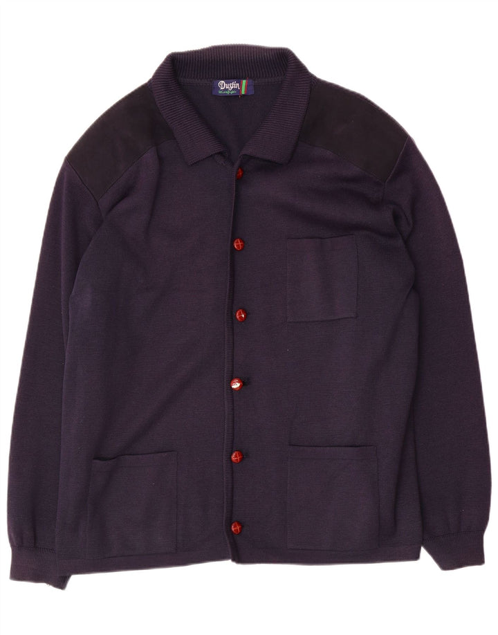Suéter cardigã masculino vintage grande azul marinho