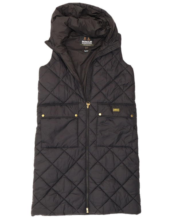 Barbour feminino oversized com capuz longline acolchoado gilet UK 12 médio preto