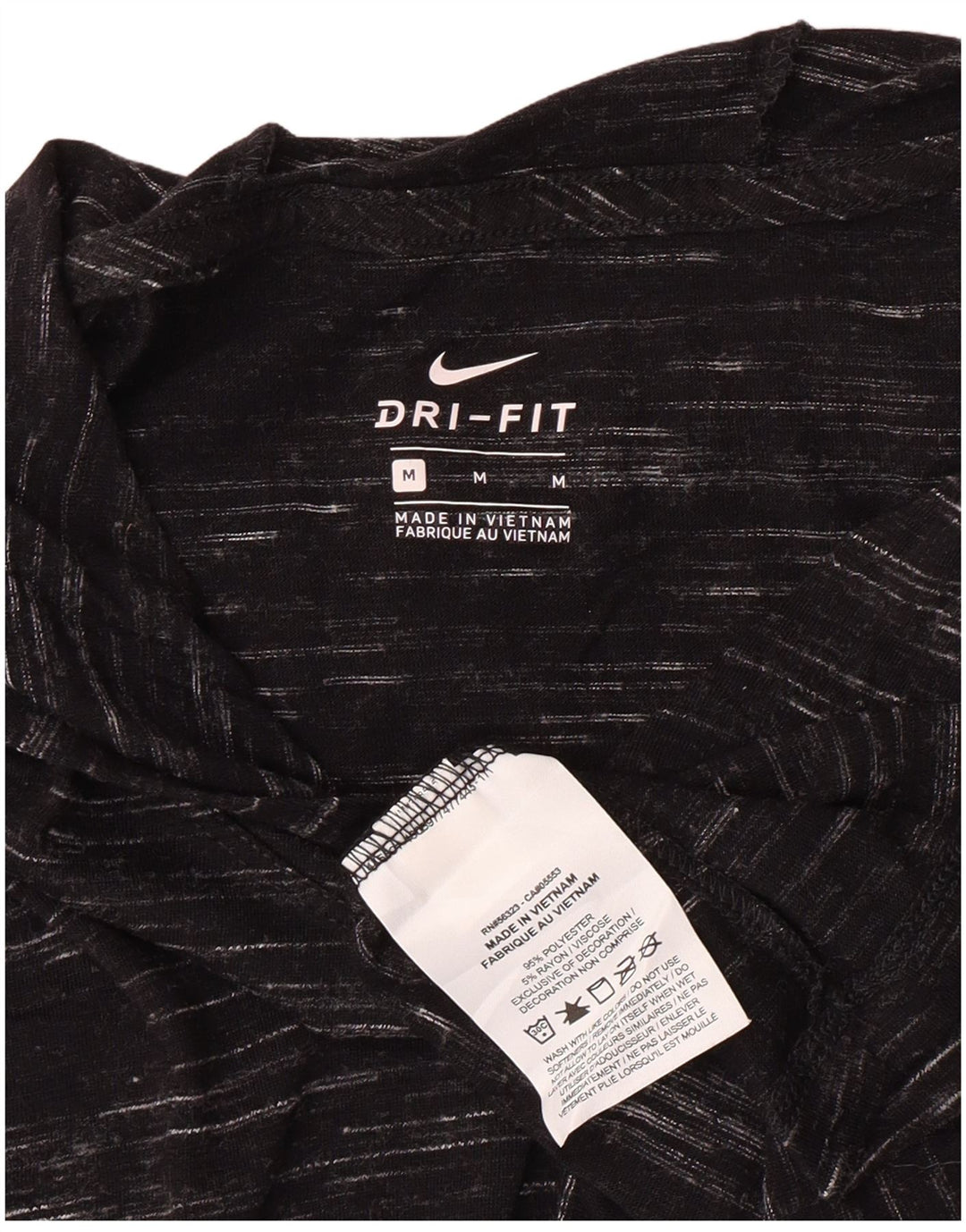 Camiseta feminina com capuz Nike UK 14 poliéster manchado preto médio