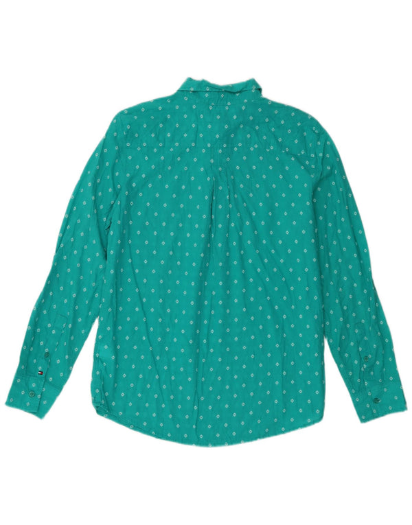 Tommy Hilfiger Womens Pullover Shirt UK 14 Medium Turquoise Geometric