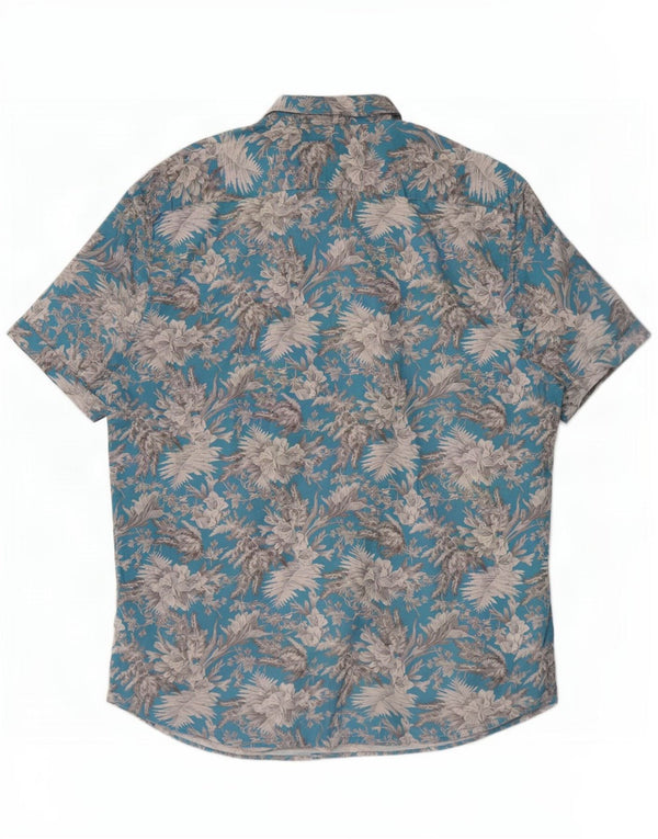 Camisa masculina havaiana de manga curta Ted Baker tamanho 6 2XL algodão floral azul