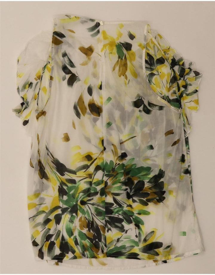 Blusa feminina BENETTON UK 12 médio branco floral