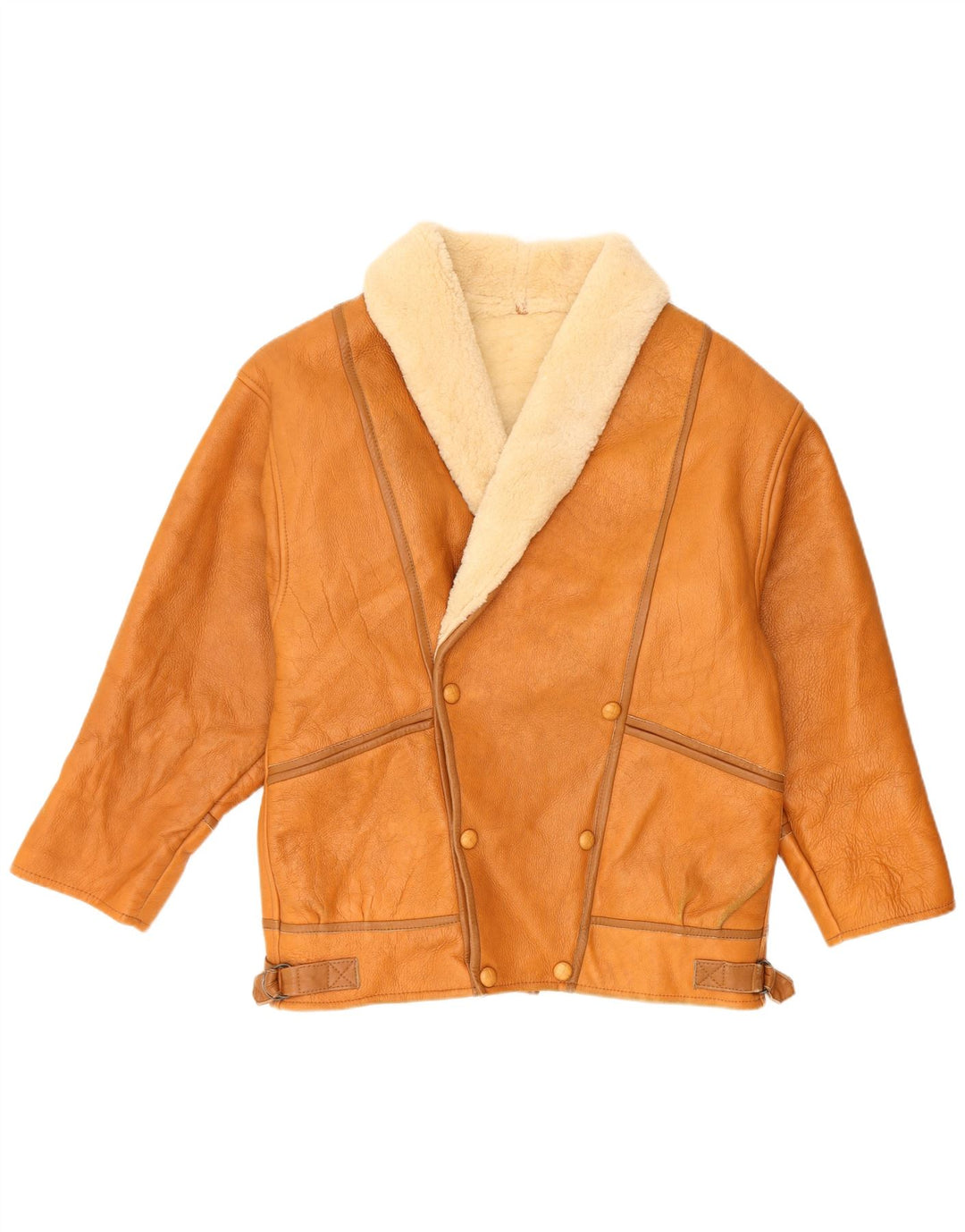 Jaqueta masculina vintage Shearling UK 36 pequena marrom