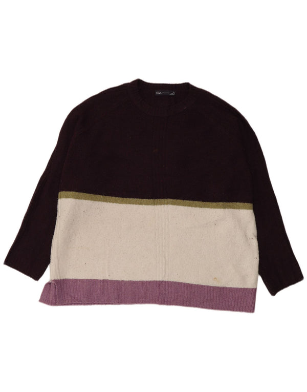 Suéter feminino Marks & Spencer com gola redonda UK 18 XL roxo colorblock