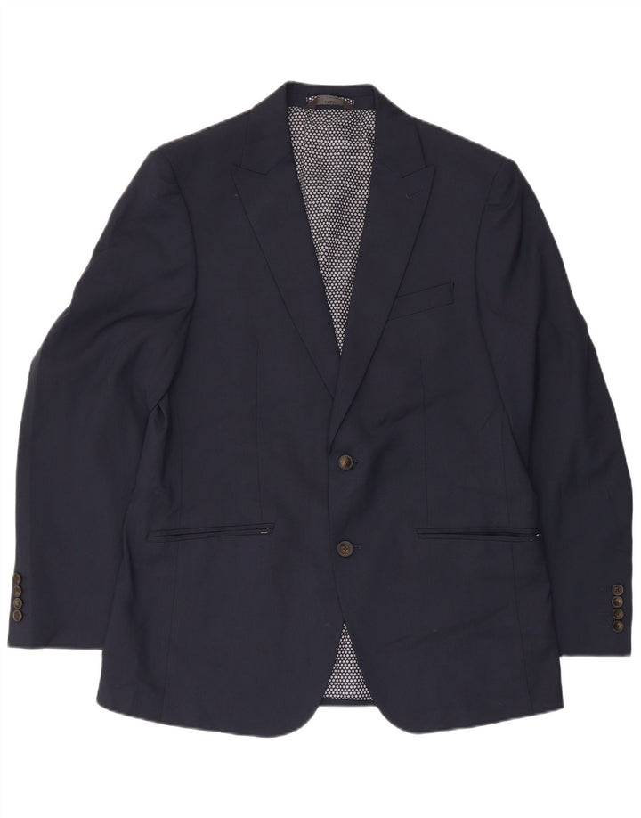 Jaqueta blazer masculina de 2 botões Marks & Spencer Reino Unido 40 grande azul marinho poliéster