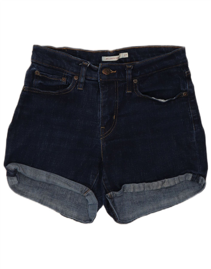 Shorts jeans feminino de cintura média LEVI'S W27 pequeno algodão azul marinho