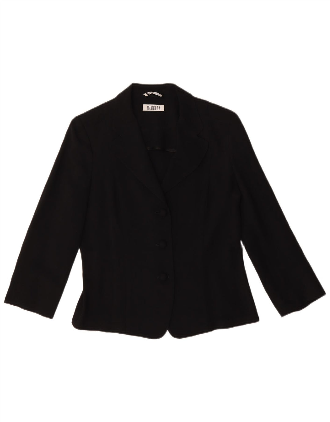 Jaqueta blazer feminina Marella manga 3/4 Reino Unido 16 grande acetato preto