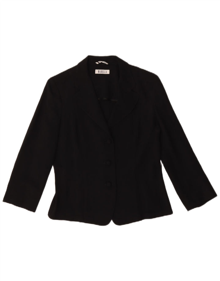 Jaqueta blazer feminina Marella manga 3/4 Reino Unido 16 grande acetato preto
