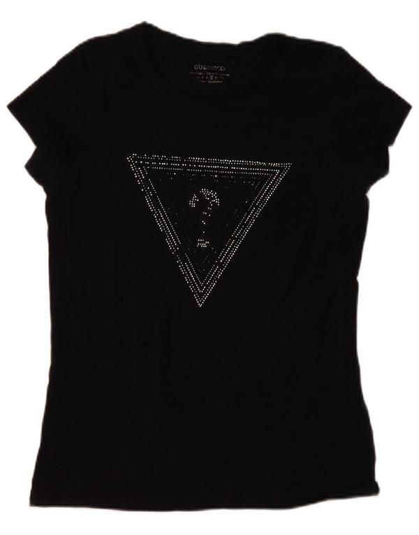 Camiseta feminina Guess com estampa gráfica UK 14 grande algodão preto