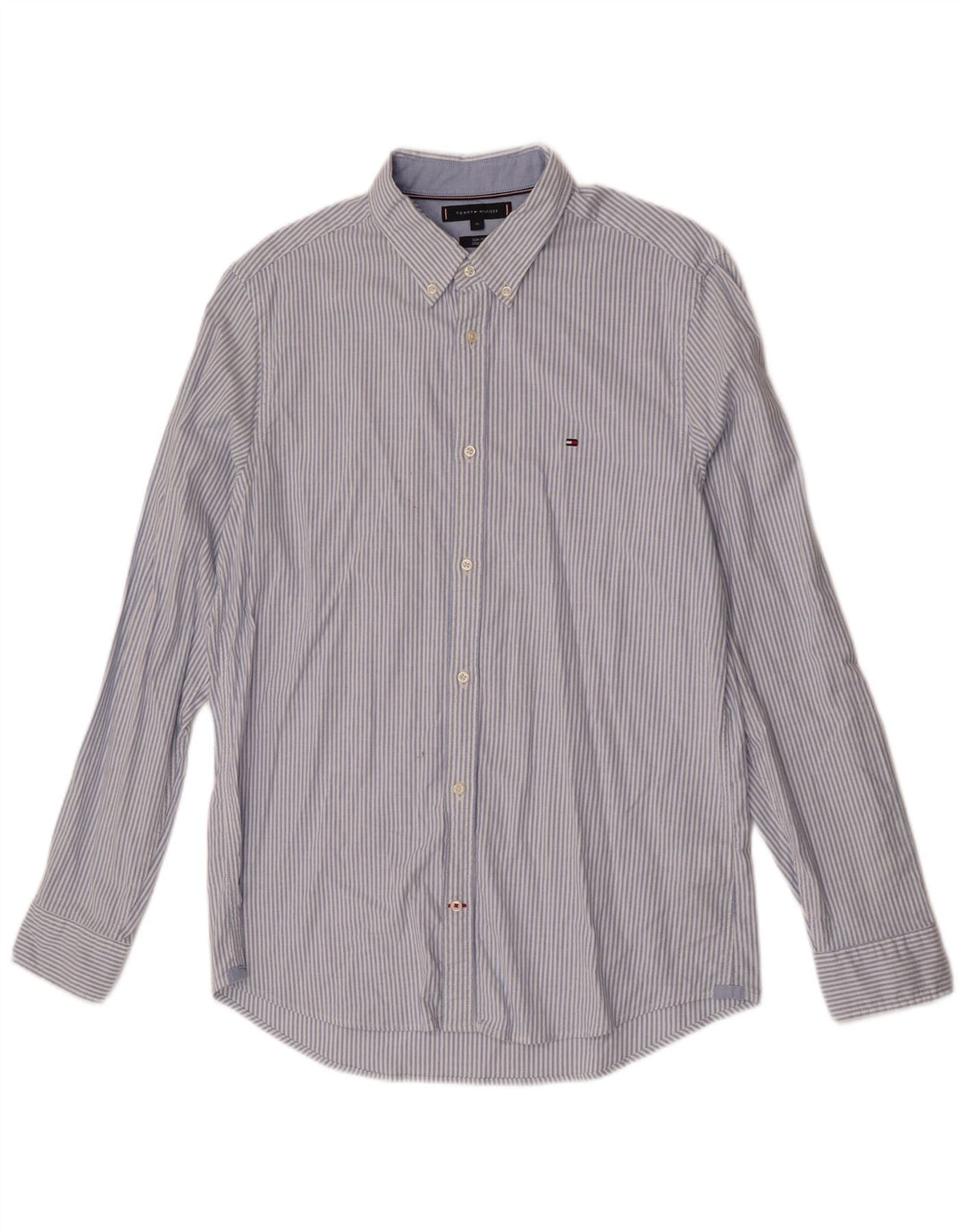 Camisa masculina Tommy Hilfiger Slim Fit XL listrada azul de algodão