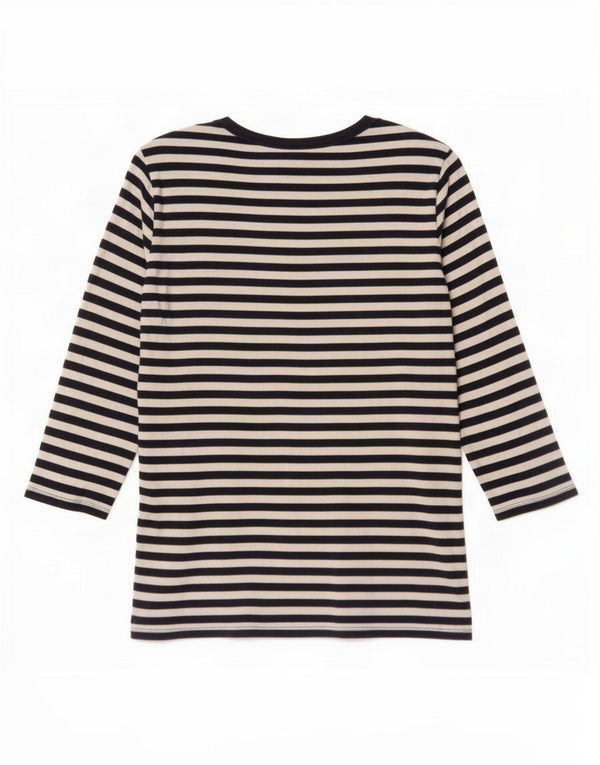 Top feminino Benetton manga 3/4 Reino Unido 12 algodão listrado azul marinho médio