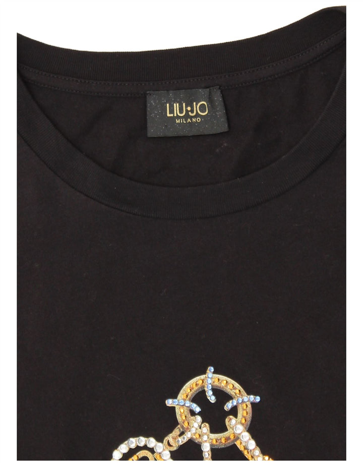 LIU JO Womens Graphic T-Shirt Top UK 14 Medium Black