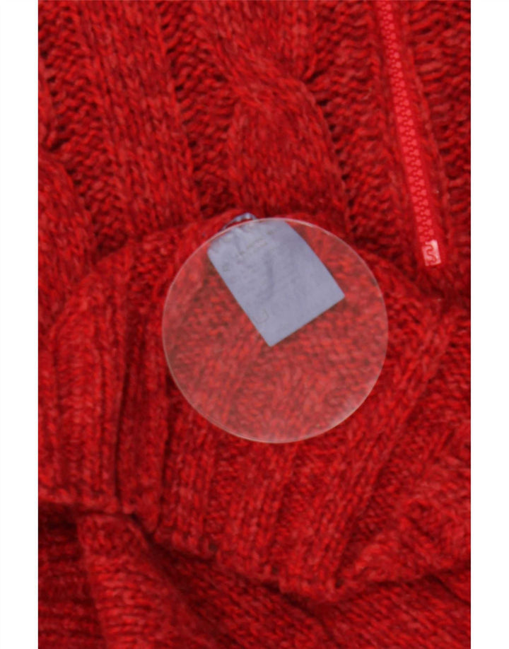 Suéter vintage masculino com zíper e gola alta de lã vermelha grande