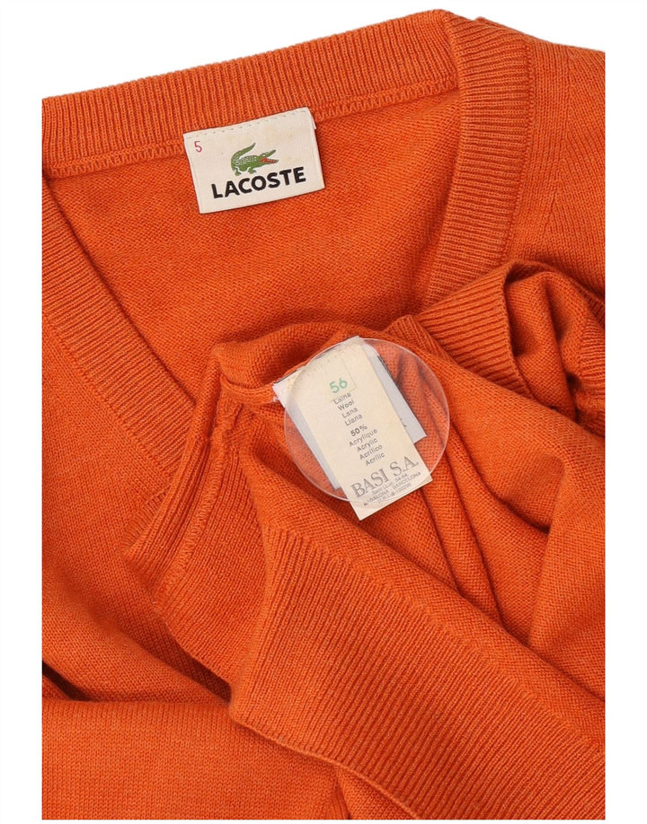 Suéter masculino Lacoste com decote em V tamanho 6 grande lã laranja