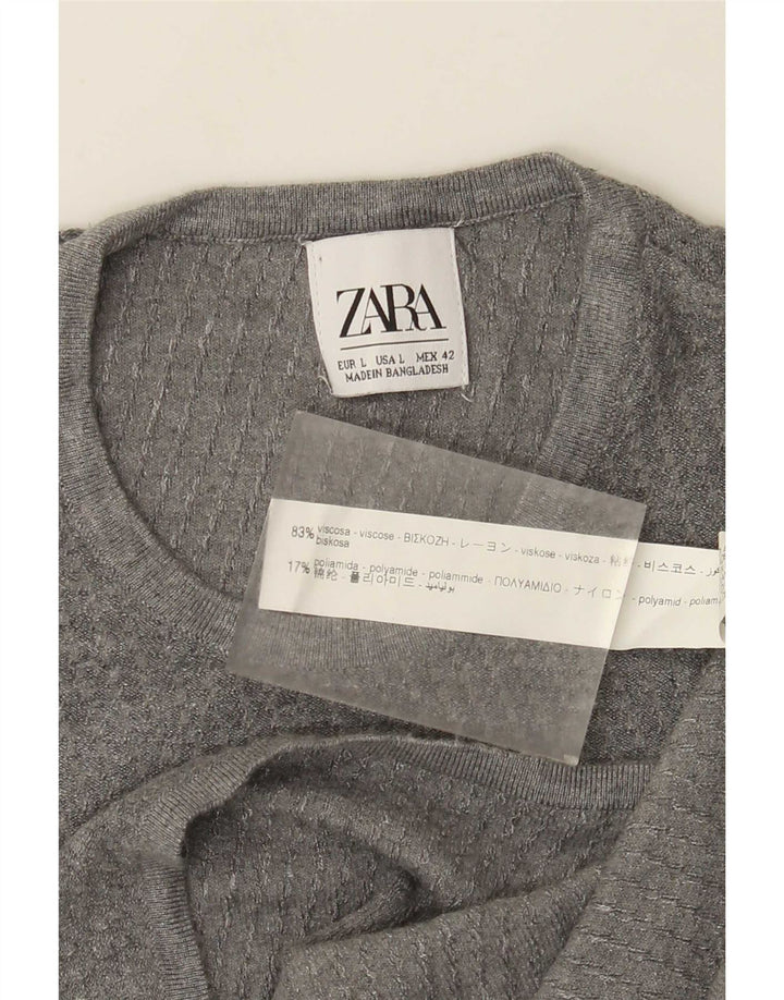 Zara Suéter masculino com gola redonda, grande viscose cinza
