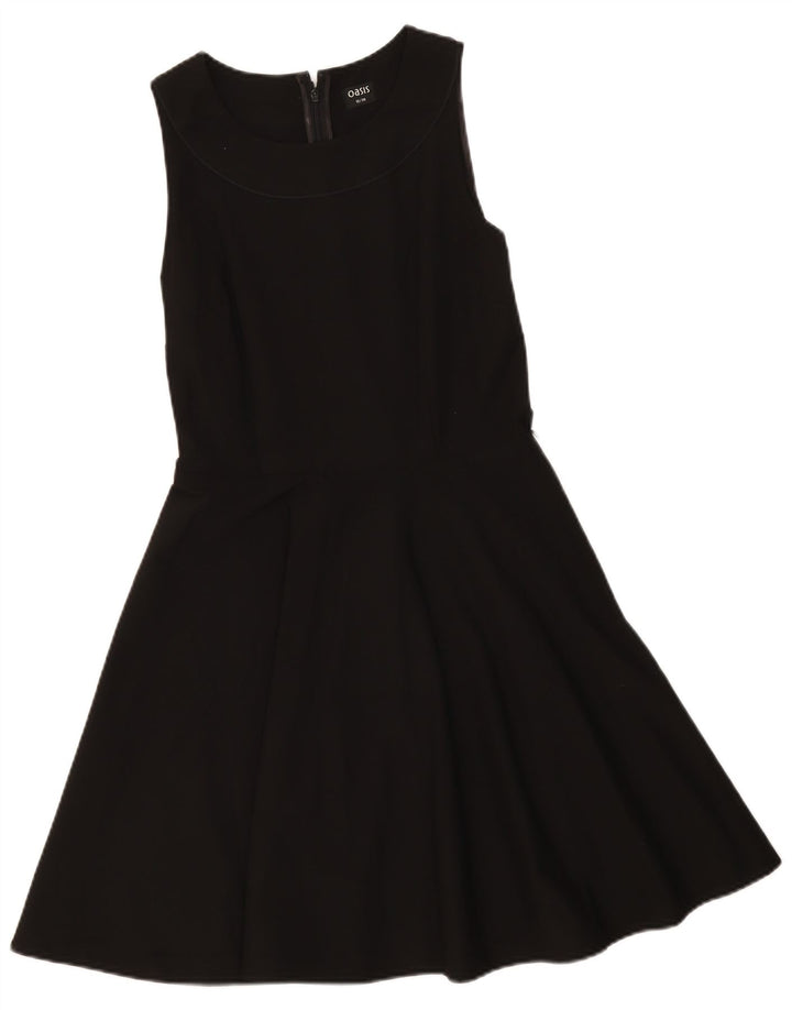 Vestido feminino Oasis sem mangas evasê UK 12 poliéster preto médio