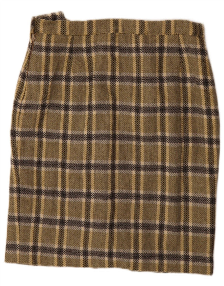 Saia lápis feminina vintage W30 xadrez cáqui médio