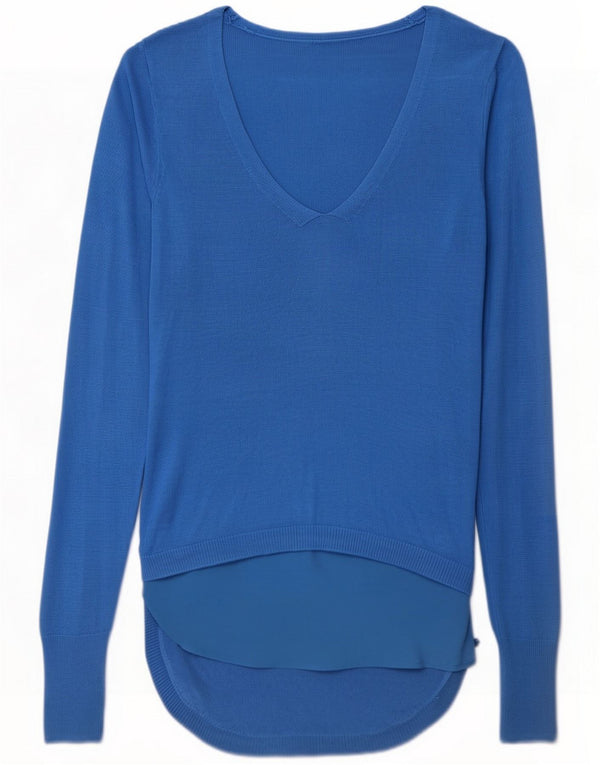 Suéter feminino Oasis Longline com decote em V Reino Unido 10 viscose azul pequena
