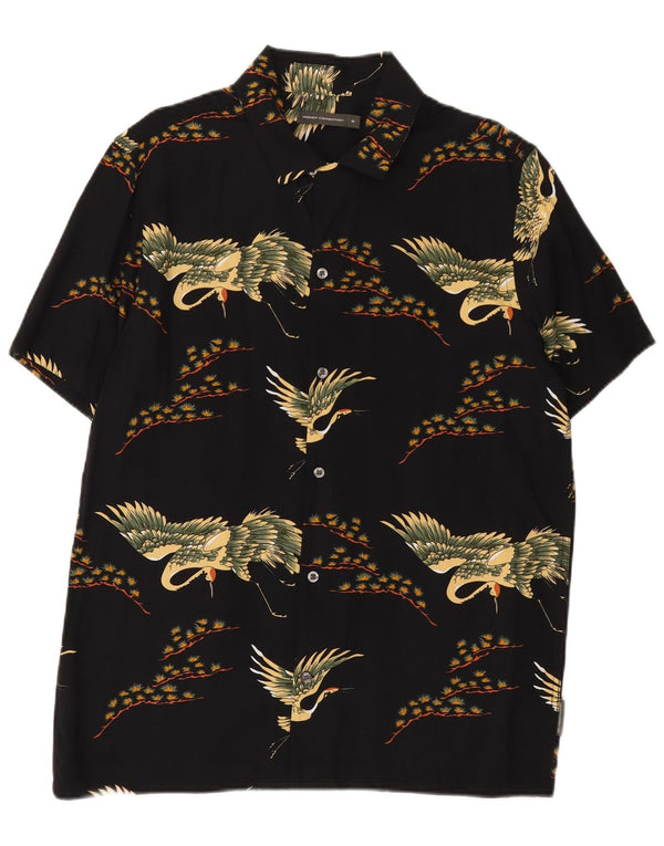 Camisa masculina de manga curta French Connection média preta com estampa animal viscose