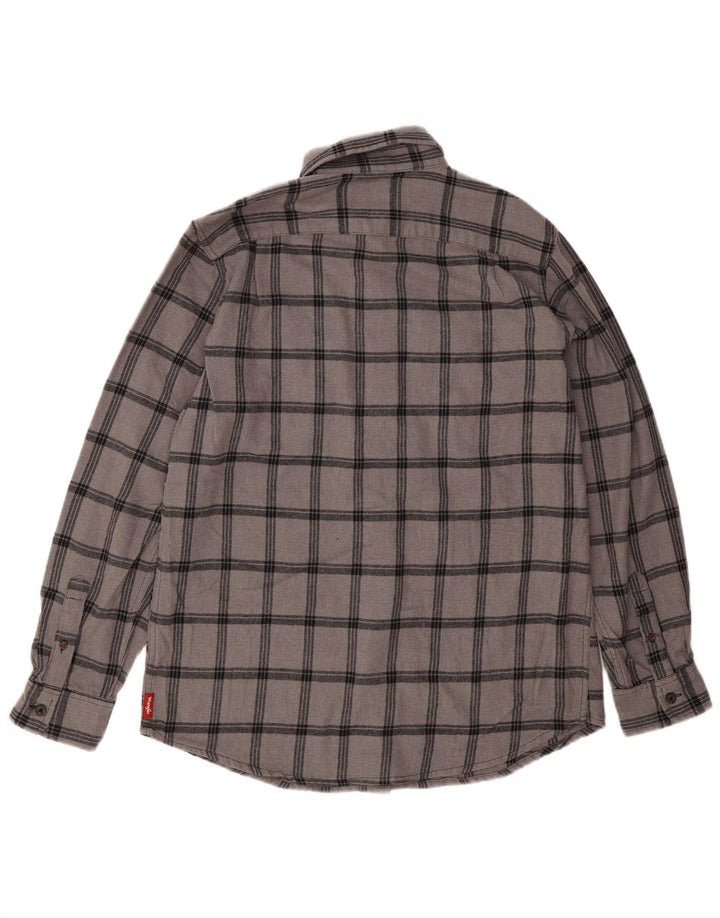 Camisa Wrangler masculina de flanela cinza médio algodão xadrez