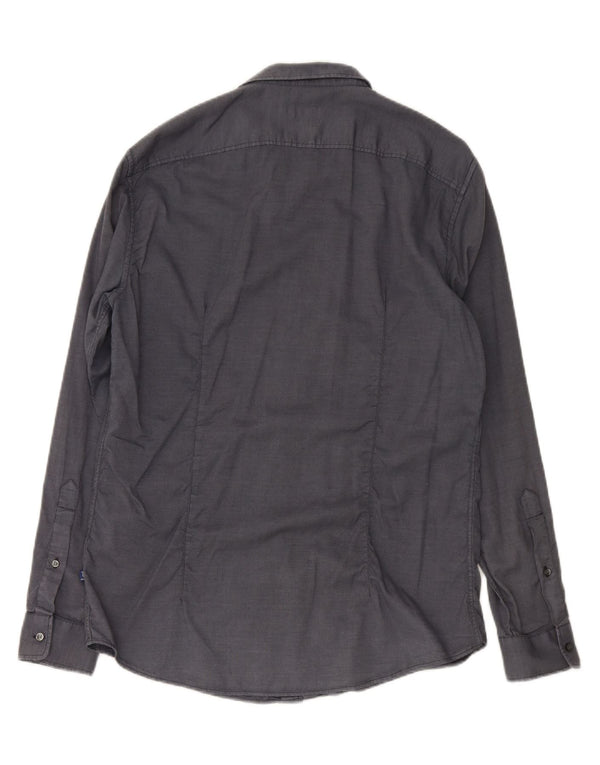 TRUSSARDI JEANS Camisa masculina tamanho 42 grande algodão cinza