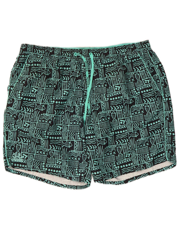 Sundek Mens Natação Shorts XL Poliéster Geométrico Preto