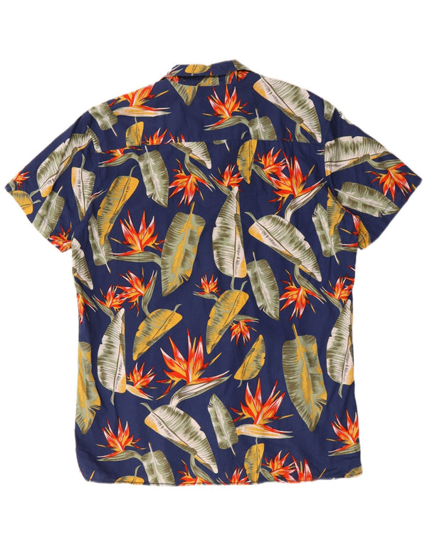 Camisa masculina de manga curta Jack & Jones XL azul floral algodão havaiano